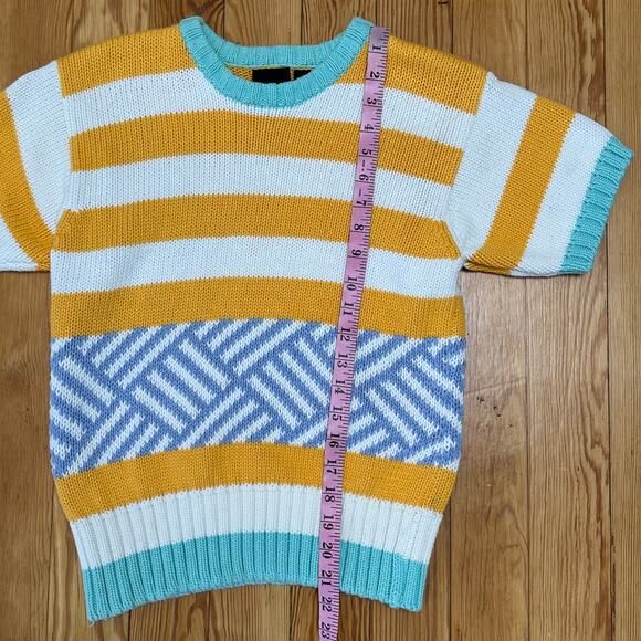 Vintage 90s LizSport Striped Knit Short Sleeve Sweater - Small - Picture 2 of 4